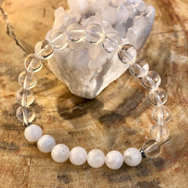 Rainbow Moonstone & Crystal Quartz Stretch Bracelet! Genuine Crystals!